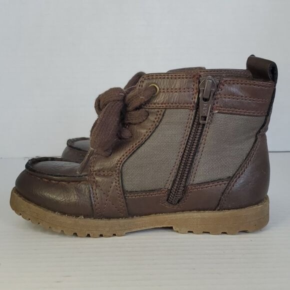 THE Children's Place Brown Ankle Boots Shoes Vegan Leather Zip Lace Up KIDS 9 - Picture 7 of 13